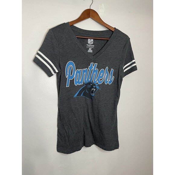 NFL Team Apparel Carolina Panthers Vneck Tshirt Women's Small Gray Graphic Tee - Picture 2 of 5